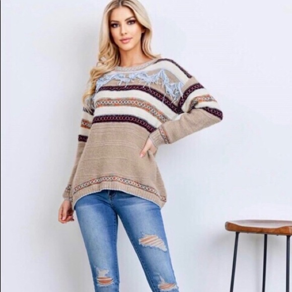 NWT! Clearance 🍒Tribal Style Tassel Trim Fringe Border SOFT Warm Cozy Sweater - Picture 6 of 11